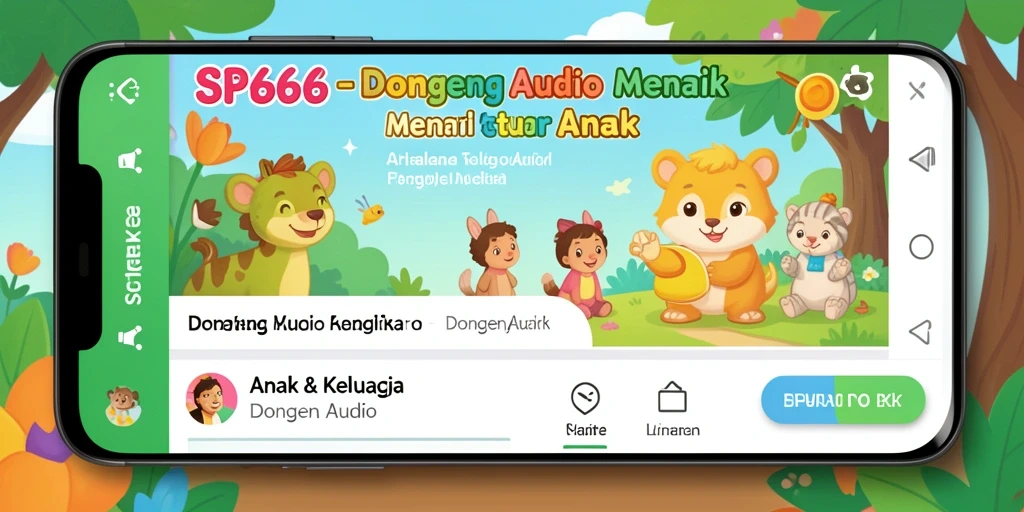 Antarmuka aplikasi SP666 yang ramah anak dengan berbagai pilihan dongeng.