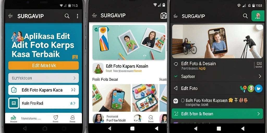 Tampilan antarmuka SURGAVIP untuk Edit Foto Kertas Kaca.