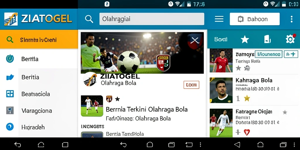 Antarmuka aplikasi ZIATOGEL untuk berita olahraga bola.